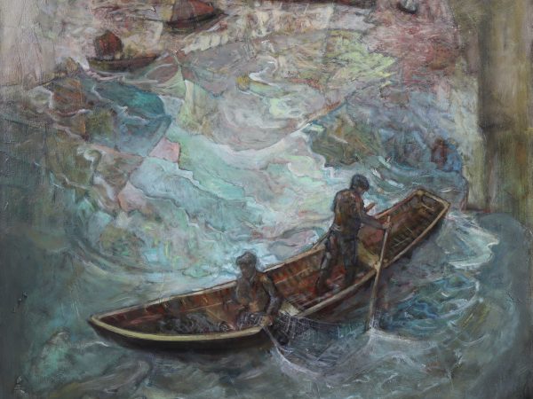 Tending the nets 60x60cm oil on board